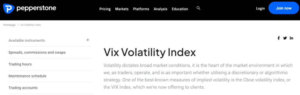 Pepperstone Vix Volatility Index