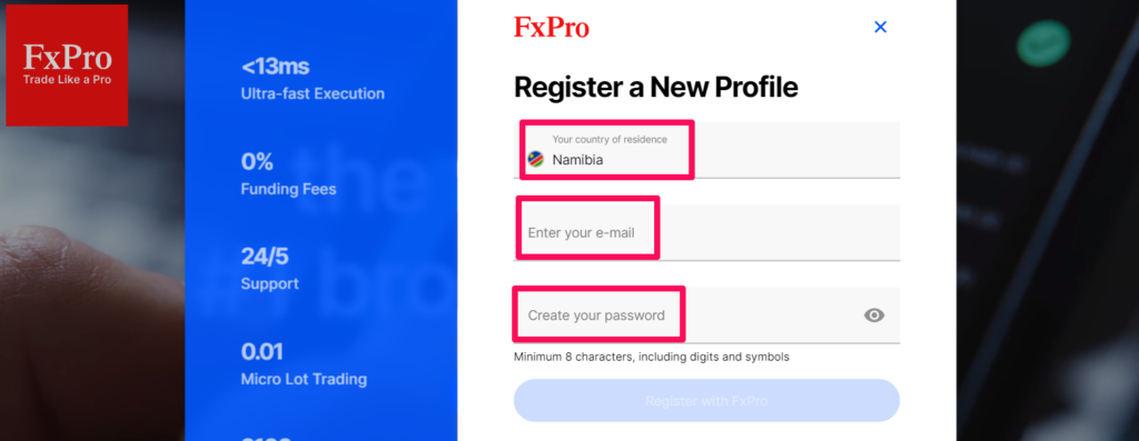 How to open an Account with FxPro Step 2