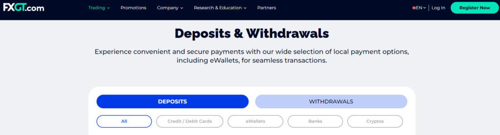 FXGT.com Deposit & Withdrawal Options 